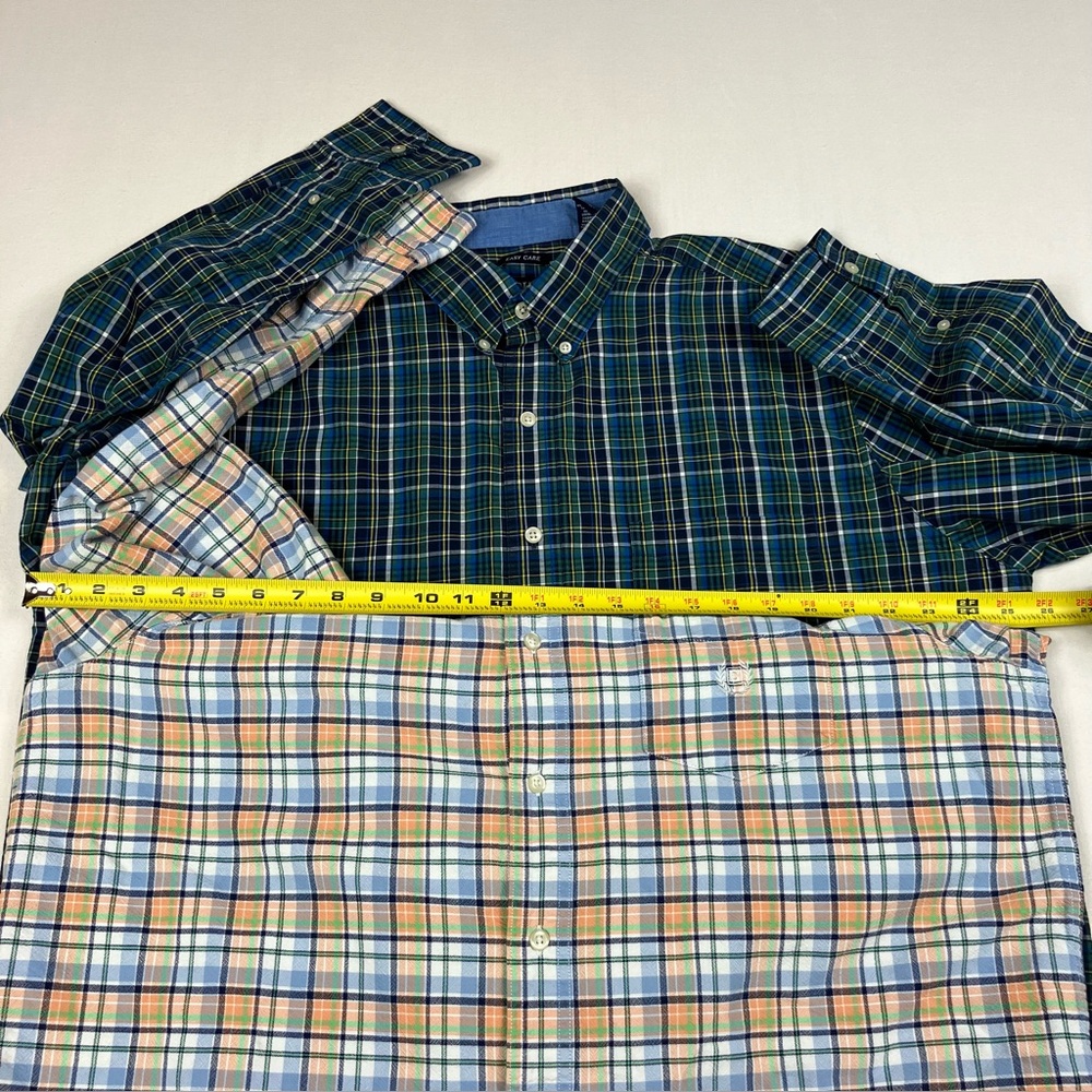 Chaps 2pc lot bundle Mens Plaid Button-Down Shirts- Blue/Green & Pastel Multi XL - Picture 3 of 8